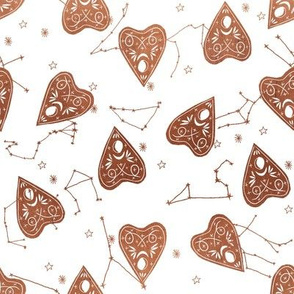 ouija planchette fabric - ouija, witch, metallic, black and white, constellation fabric, ouija fabric, witch fabric, halloween fabric - copper white