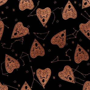 ouija planchette fabric - ouija, witch, metallic, black and white, constellation fabric, ouija fabric, witch fabric, halloween fabric - copper