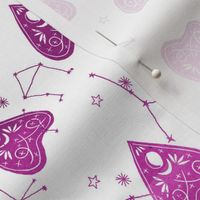 ouija planchette fabric - ouija, witch, metallic, black and white, constellation fabric, ouija fabric, witch fabric, halloween fabric - purple