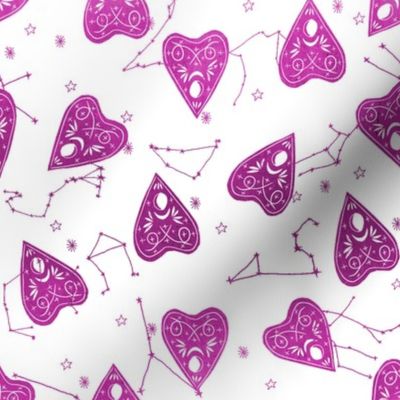 ouija planchette fabric - ouija, witch, metallic, black and white, constellation fabric, ouija fabric, witch fabric, halloween fabric - purple