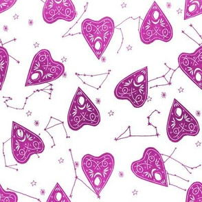 ouija planchette fabric - ouija, witch, metallic, black and white, constellation fabric, ouija fabric, witch fabric, halloween fabric - purple