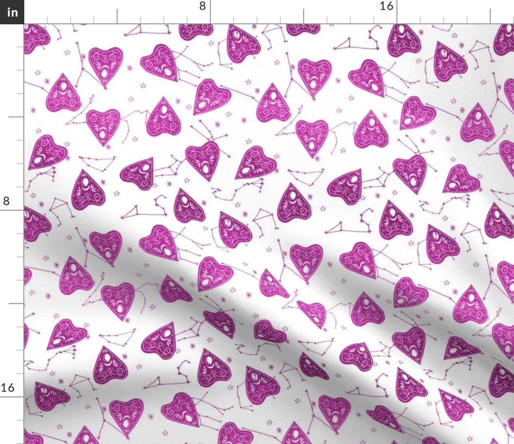 ouija planchette fabric - ouija, witch, metallic, black and white, constellation fabric, ouija fabric, witch fabric, halloween fabric - purple