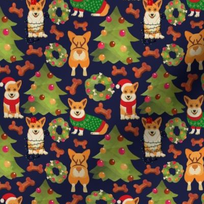 18" Corgis decorate the vintage christmas tree - Large Blue 