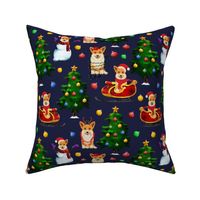 vintage christmas Santa Corgi - Dark Blue - Large