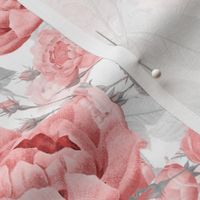 Nostalgic Enchanting Peach Pierre-Joseph Redouté  Roses,Antique Flowers Bouquets, vintage home decor,  English Roses Fabric 