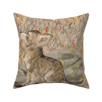 Howling Wolf Cub with Wildflowers for Pillow
