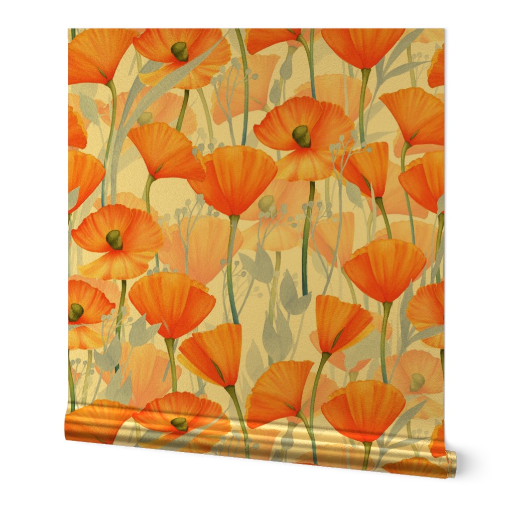 18" California  Poppy Meadow Double Layers -orange poppies, summer wildflowers, meadow flowers  