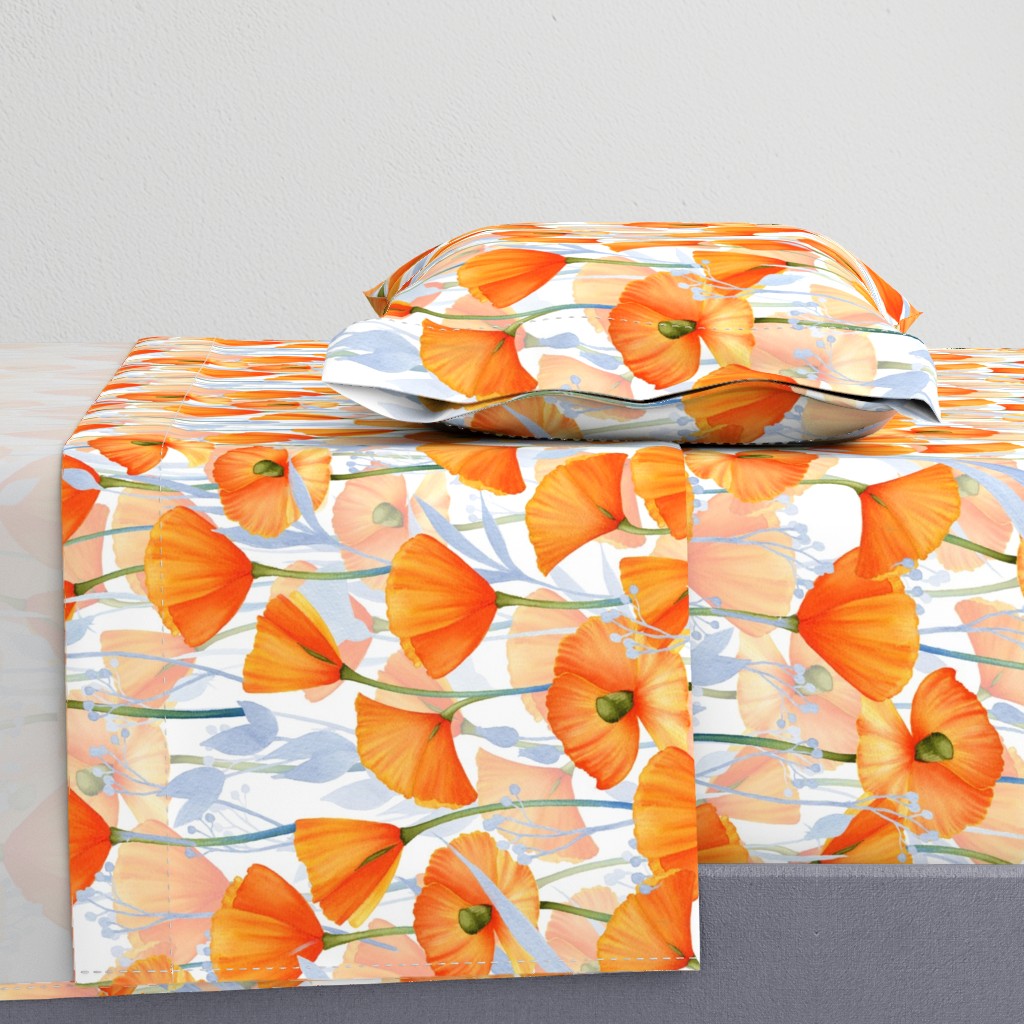 18" California  Poppy Meadow Double Layers -orange poppies, summer wildflowers, meadow flowers  