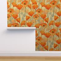 18" California  Poppy Meadow Double Layers -orange poppies, summer wildflowers, meadow flowers  