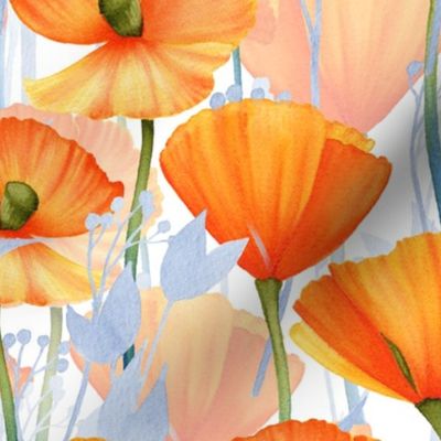 18" California  Poppy Meadow Double Layers -orange poppies, summer wildflowers, meadow flowers  