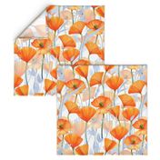 18" California  Poppy Meadow Double Layers -orange poppies, summer wildflowers, meadow flowers  