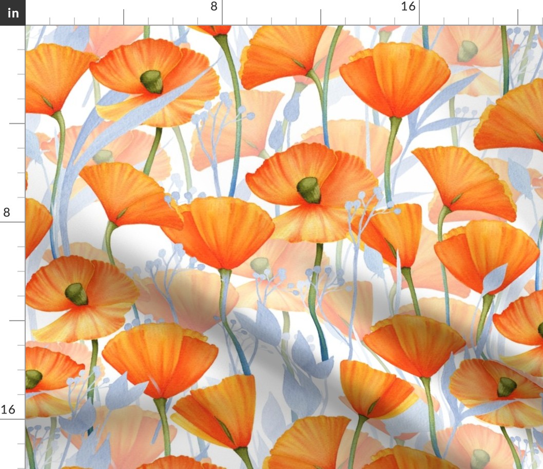 18" California  Poppy Meadow Double Layers -orange poppies, summer wildflowers, meadow flowers  
