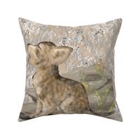 Howling Wolf Cub with Frostbitten Grass for Pillow