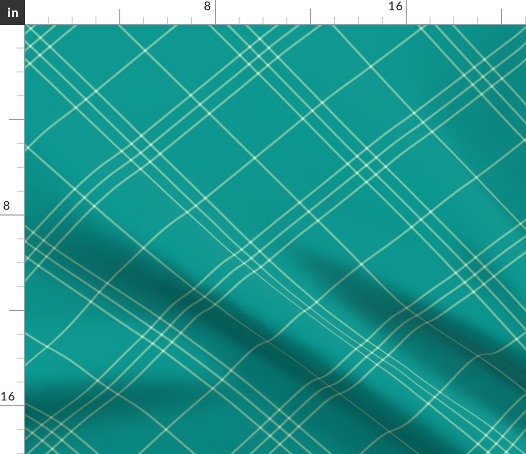 Jacobite coat tartan, 6" diagonal repeat  - aqua with sea green stripes