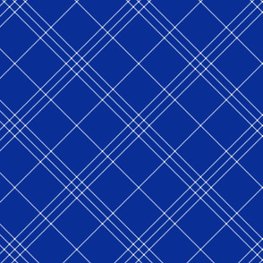 Jacobite coat tartan, 6" diagonal repeat  - cobalt blue with white stripes