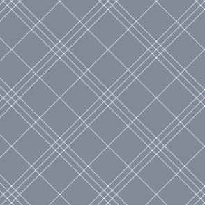 Jacobite coat tartan, 6" diagonal repeat  - cool grey with white stripes