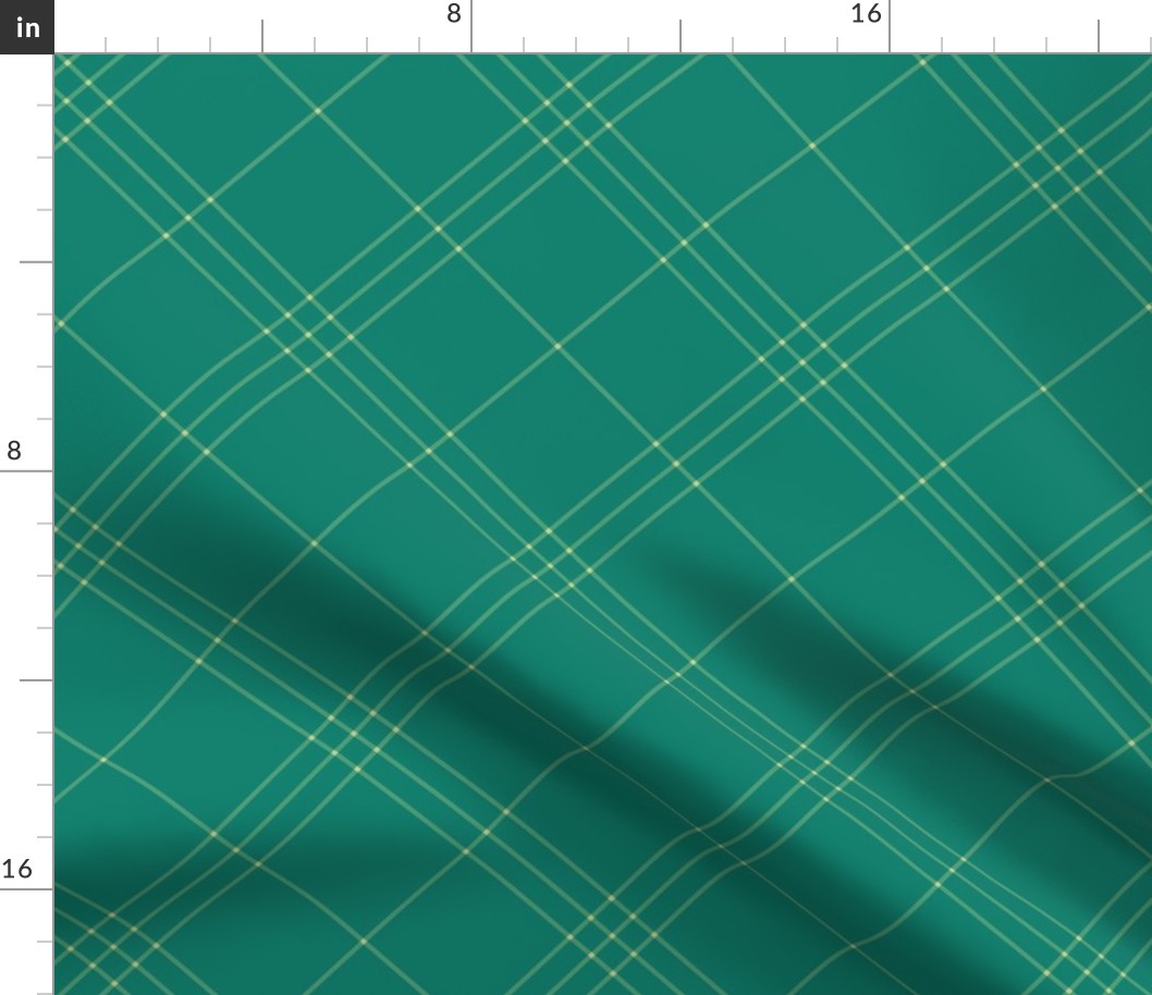 Jacobite coat tartan, 6" diagonal repeat  - green with gold-green stripes