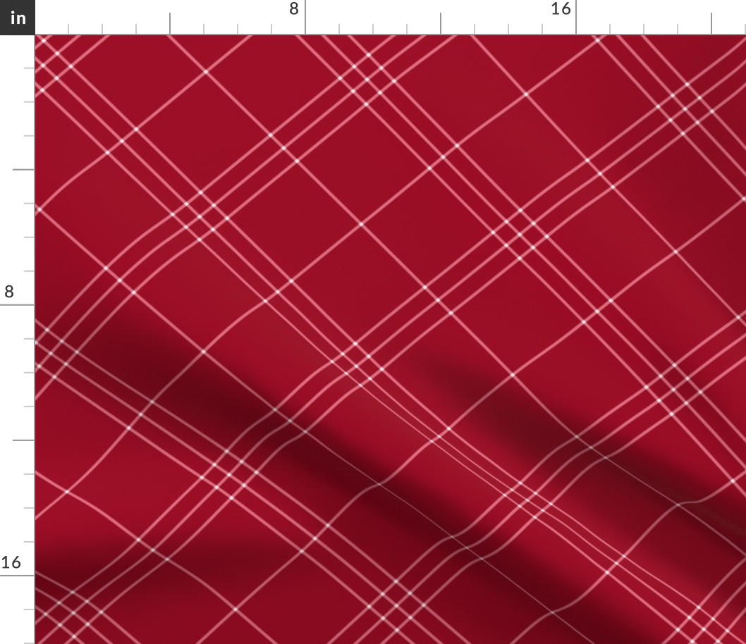 Jacobite coat tartan, 6" diagonal repeat  - cinnamon red with white stripes
