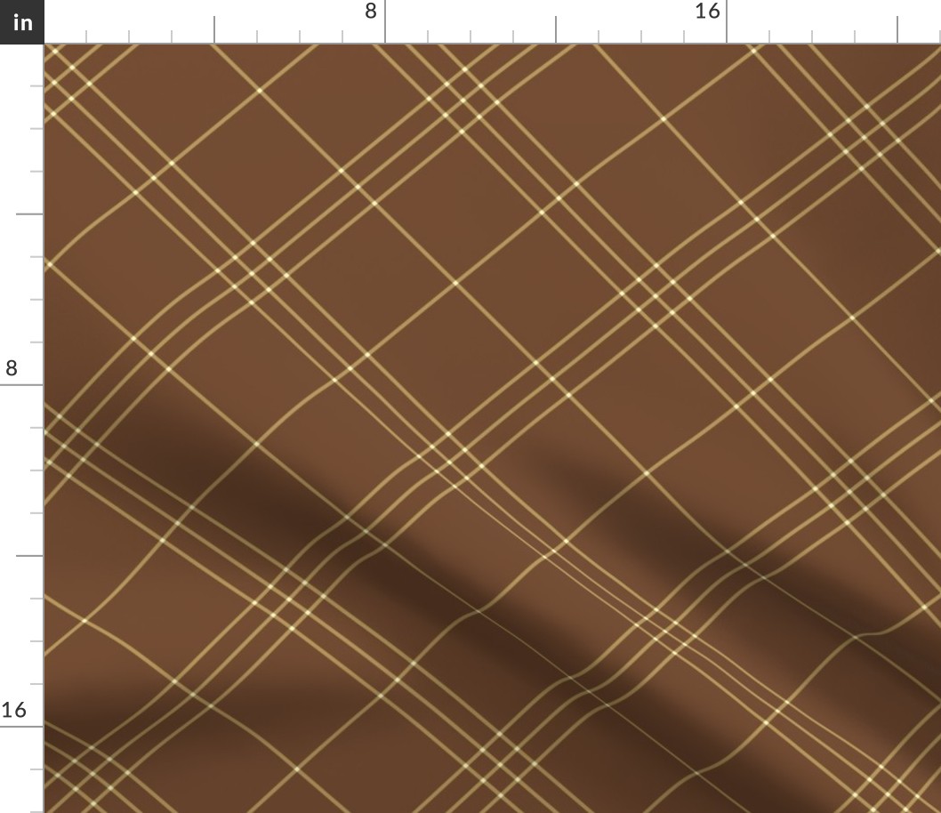 Jacobite coat tartan, 6" diagonal repeat  -summercolors brown with caramel stripes