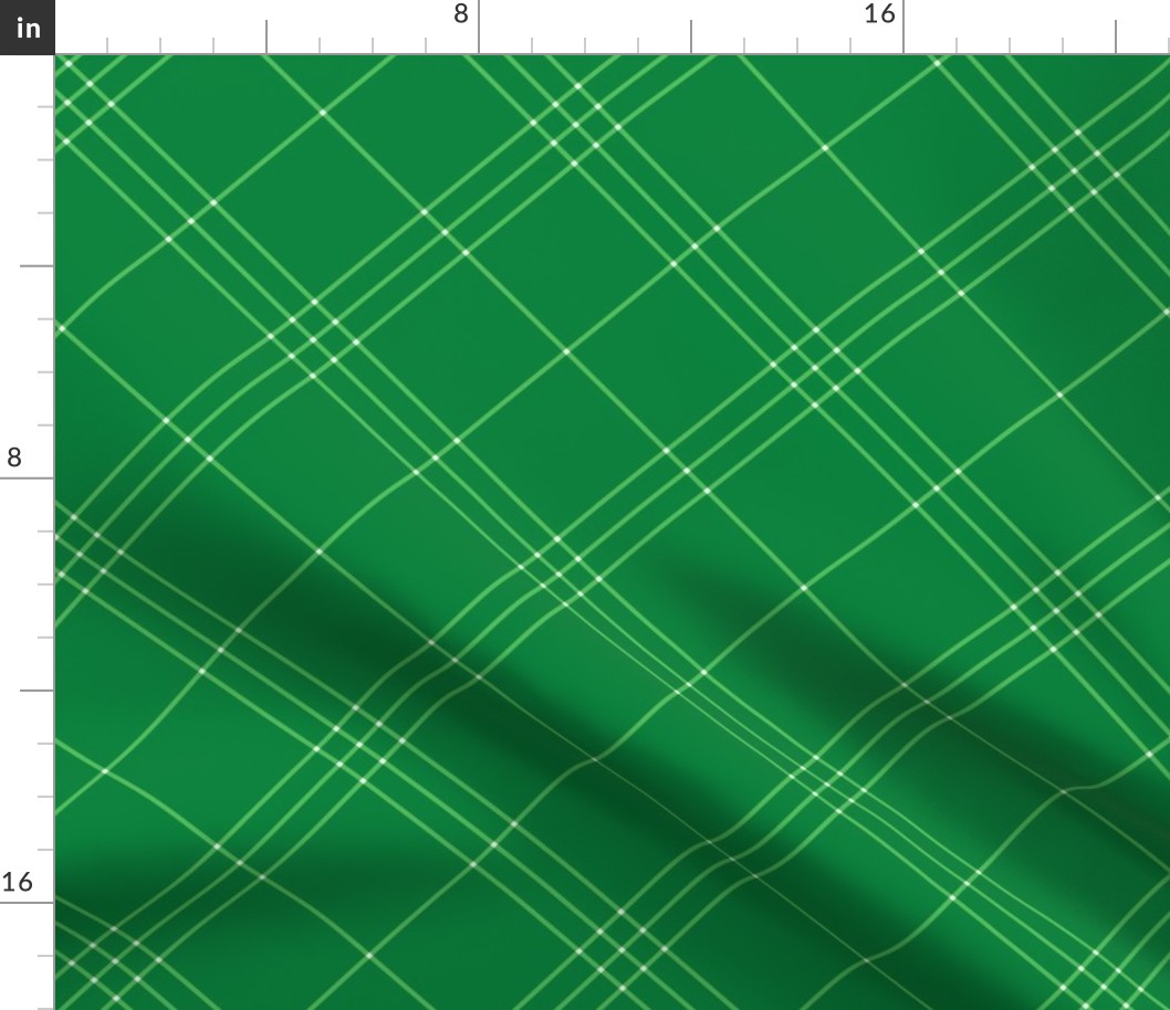 Jacobite coat tartan, 6" diagonal repeat  - deep spearmint green with white stripes