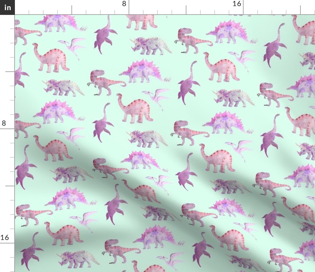 dinosaurs in pink on turquoise