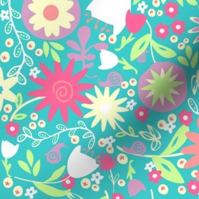 Spring Floral Whimsical in Teals & Corals