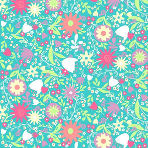 Spring Floral Whimsical in Teals & Corals