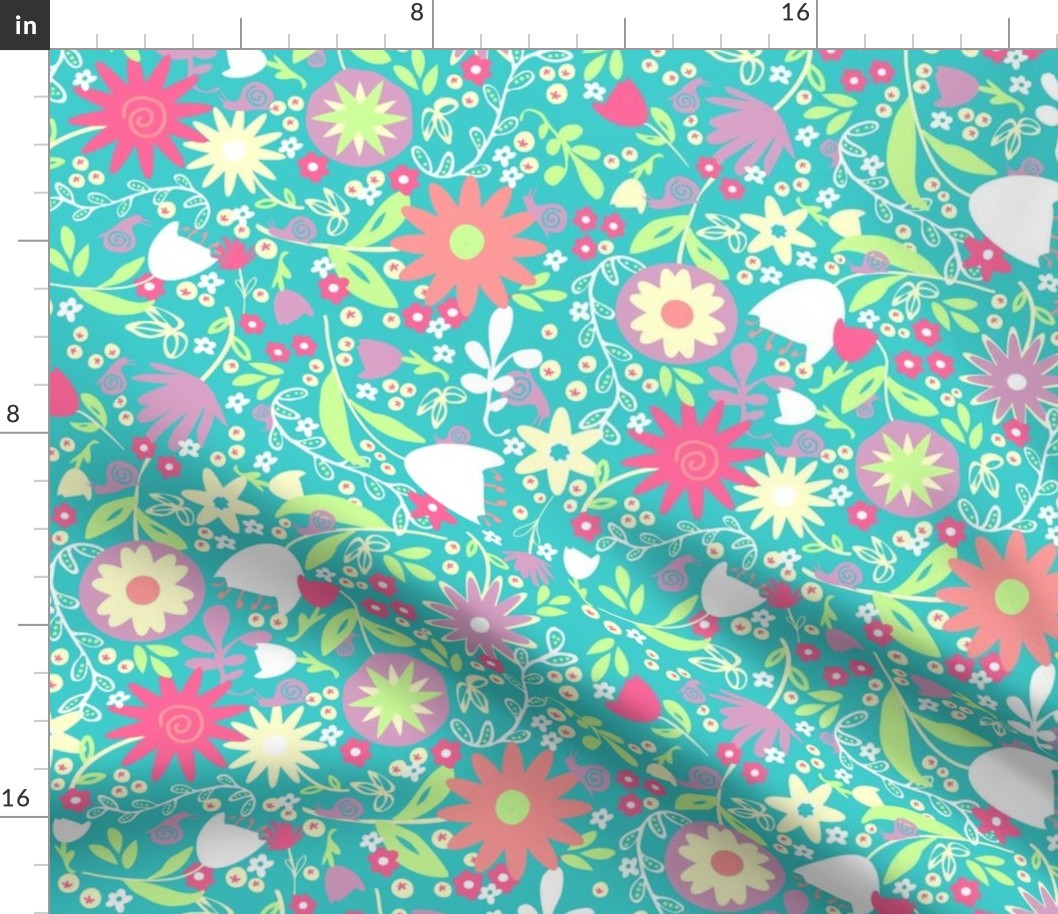 Spring Floral Whimsical in Teals & Corals