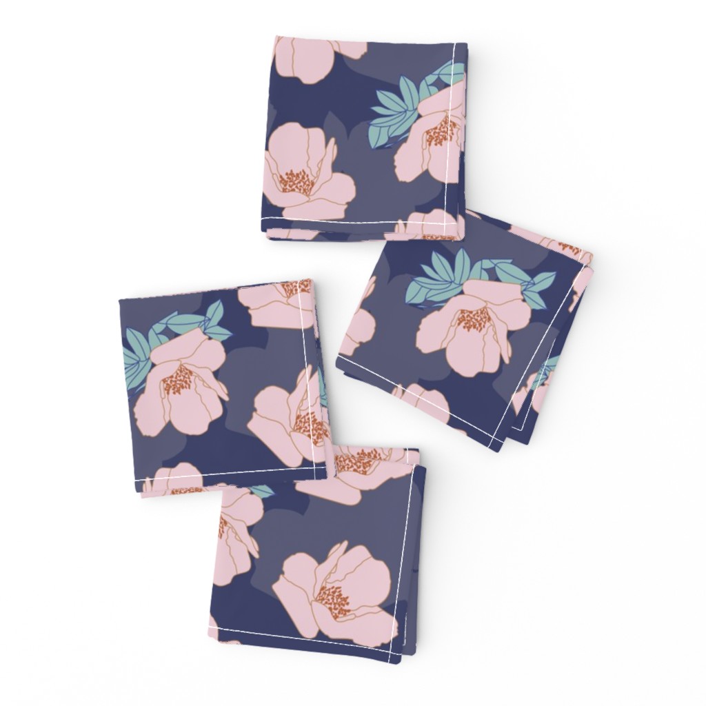 Pink Flower Pattern on Blue Background