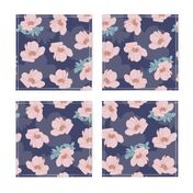 Pink Flower Pattern on Blue Background