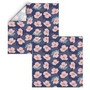 Pink Flower Pattern on Blue Background