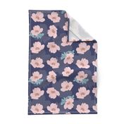 Pink Flower Pattern on Blue Background