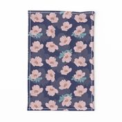 Pink Flower Pattern on Blue Background