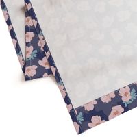 Pink Flower Pattern on Blue Background