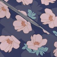 Pink Flower Pattern on Blue Background