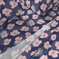 Pink Flower Pattern on Blue Background