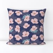 Pink Flower Pattern on Blue Background