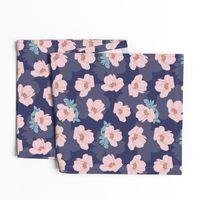 Pink Flower Pattern on Blue Background