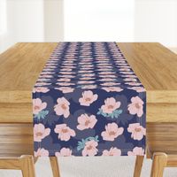 Pink Flower Pattern on Blue Background