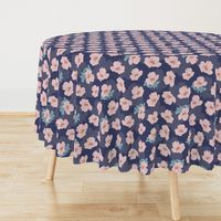 Pink Flower Pattern on Blue Background