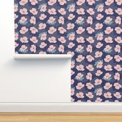 Pink Flower Pattern on Blue Background