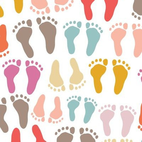Small Scale - Baby Footprints - Pink Brown Orange Blue