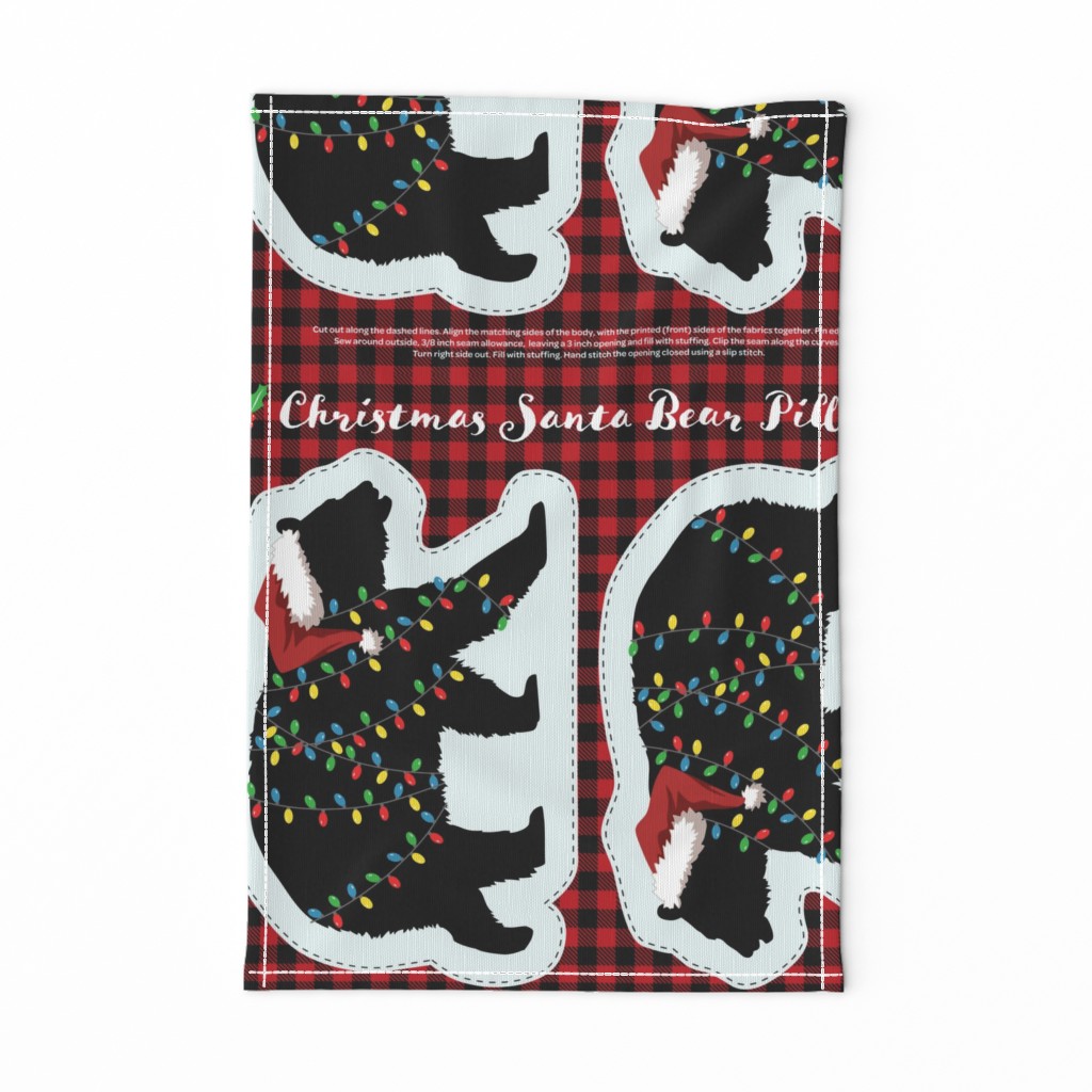 Bear wearing Santa Hat  Cut And Sew Pillow Panel