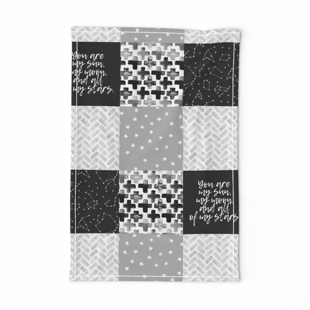 You are my sun, my moon, and all of my stars - monochrome patchwork baby nursery 