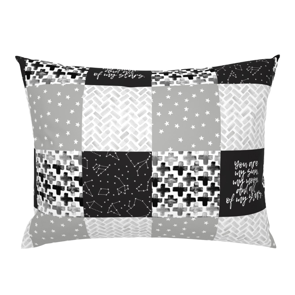 You are my sun, my moon, and all of my stars - monochrome patchwork baby nursery 