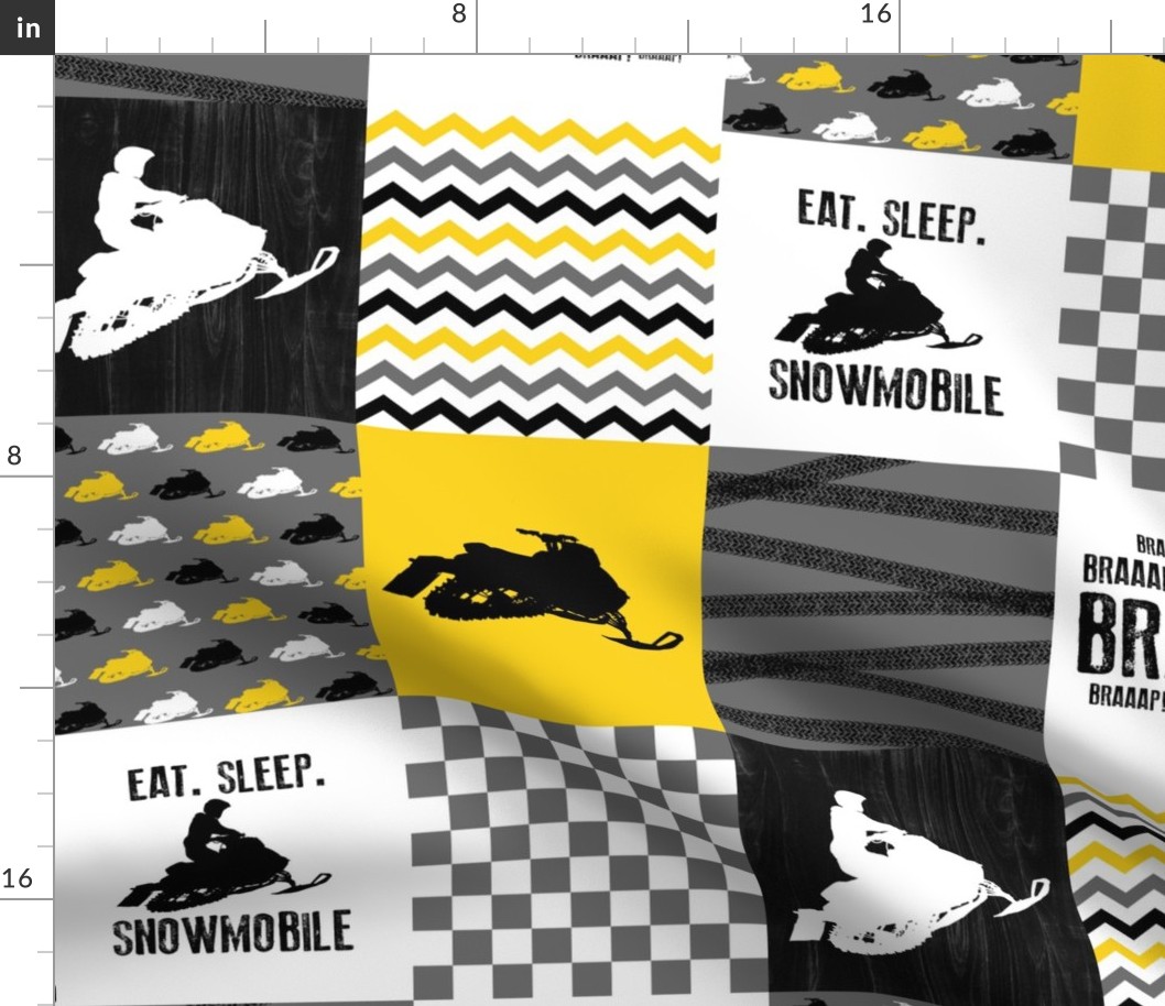 Eat Sleep Snowmobile//Yellow - Wholecloth Cheater Quilt