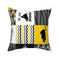 Eat Sleep Snowmobile//Yellow - Wholecloth Cheater Quilt - Rotated