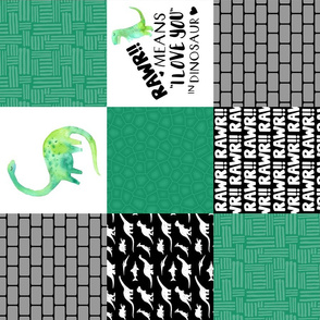 Dinosaur//Rawr means I love you//Green - Wholecloth Cheater Quilt - Rotated