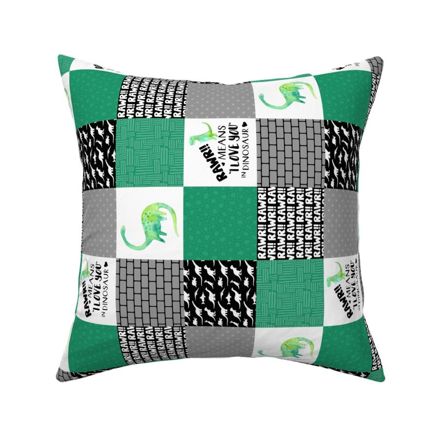 3 inch Dinosaur//Rawr means I love you - Wholecloth Cheater Quilt - Rotated