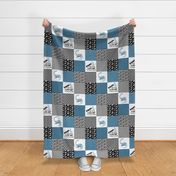 Dinosaur//Rawr means I love you//Denim - Wholecloth Cheater Quilt 